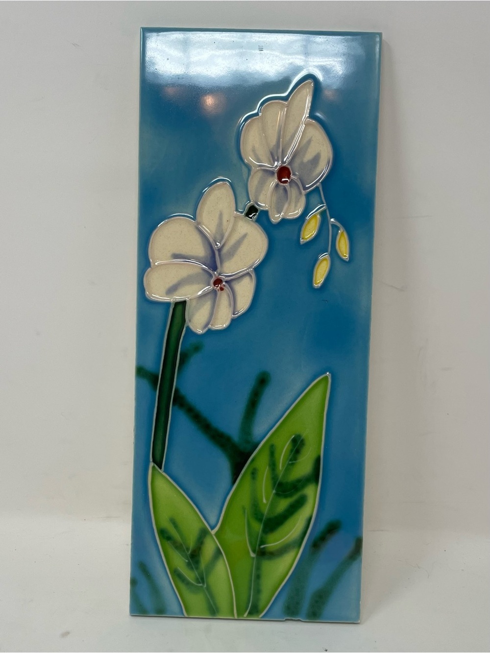 White Orchid Blue Ceramic Tile